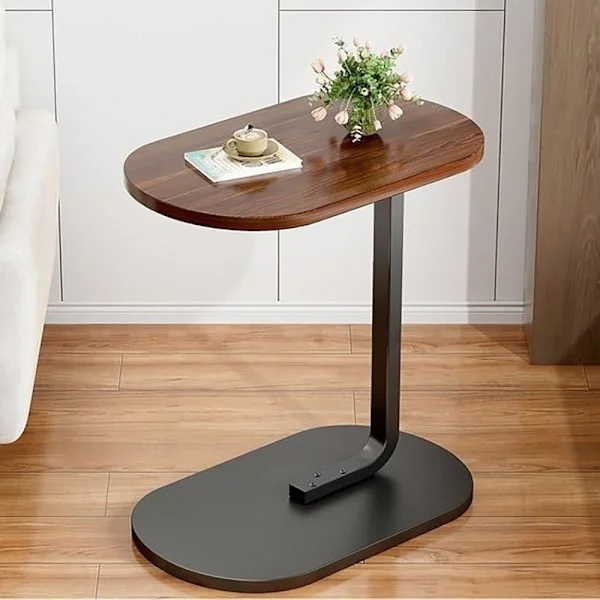 C-shaped Side Table & Coffee Table - Small Wooden Table that Slides Under Sofa and Bed_TF_TF Brown