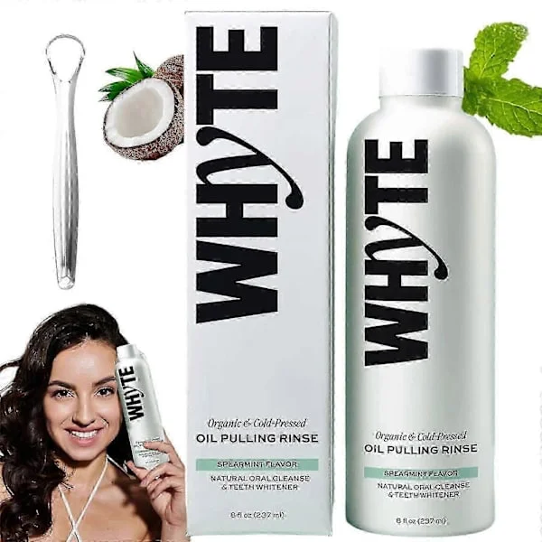 237 ml Whyte Oil Pulling, lindrer tannkjøtt og frisker opp pusten munnskyll, urtebasert munnskyll med kokosnøttolje, plantebasert fluorfri munnskyll 