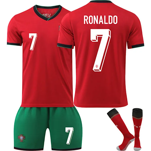 2425 Portugal Tröja UEFA Euro Barn Tröja Set No.7 RONALDO Med strumpor