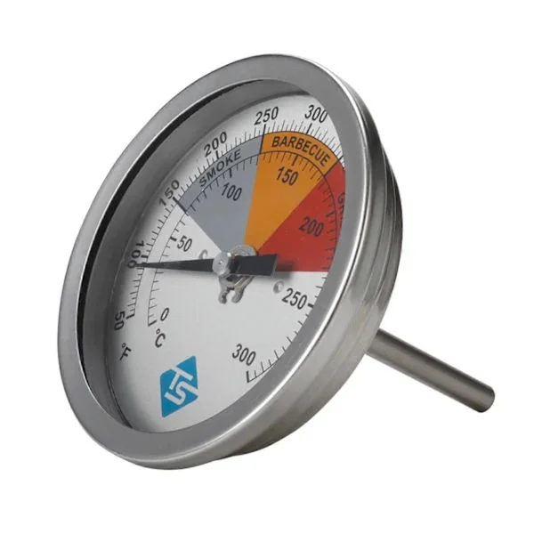 BBQ Grill Termometer Ersättning Analog Bimetall Rökare Temperaturmätare Med Stor Urtavla för Kolgrill Lock Silver