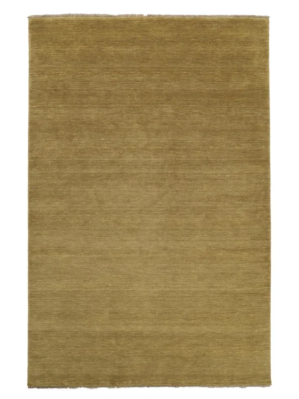 Plain (Single Colored) Small Handloom Fringes Rug - Olive Green 80X120 Wool, Modern Style