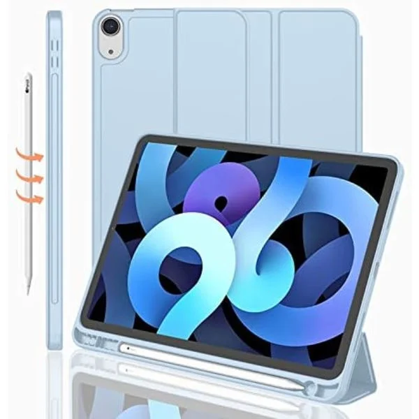 iMieet Nya iPad Air 5:e generationens fodral 2022/iPad Air 4:e generationens fodral 2020 10,9 tum med pennhållare [Stöder Touch ID och iPad 2:a P Sky 