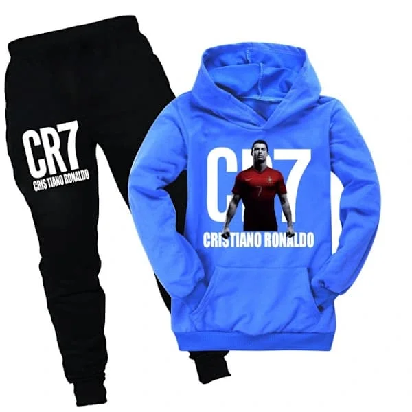 CR7 Ronaldo Pojkar Träningsoverall Fotboll Hoodie Tröja Toppar+Byxor Outfit Mörkblå 140cm 140cm-FY- 140cm Mörkblå