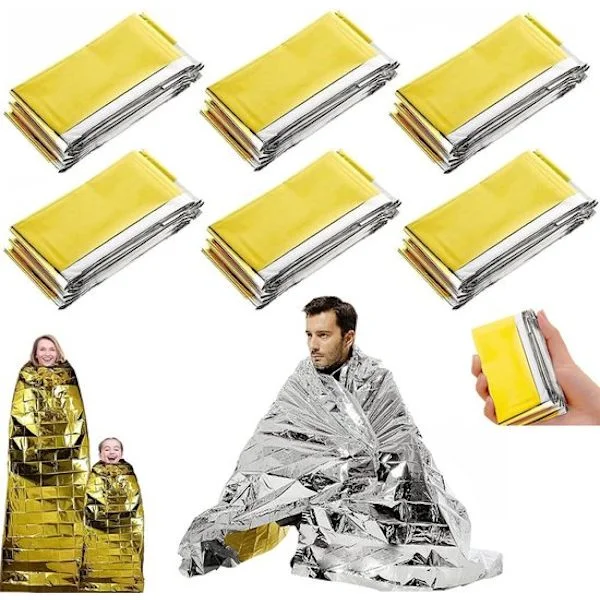Nödfilt - 6-pack - Överlevnadsfilt 210*160cm - Vattentät Överlevnadsfilt - PE - Termisk Nödfilt - Utomhus/Vandring/Camping