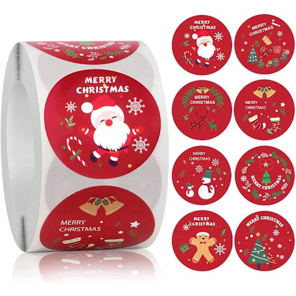500 julklistermärken 1,5-tums kuvert runda papper God Jul-klistermärken stora röda