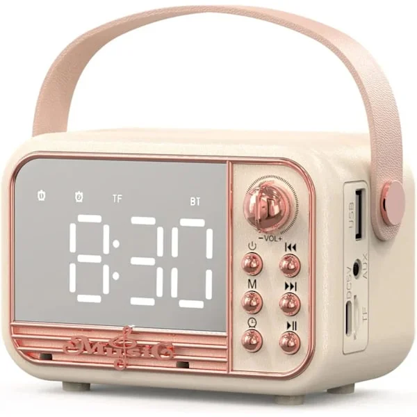 Retro Bluetooth-kaiutin, vintage kannettavat langattomat Bluetooth-kaiuttimet herätyskellolla, kova äänenvoimakkuus, tuki TF-kortille, U-levylle, AUX 