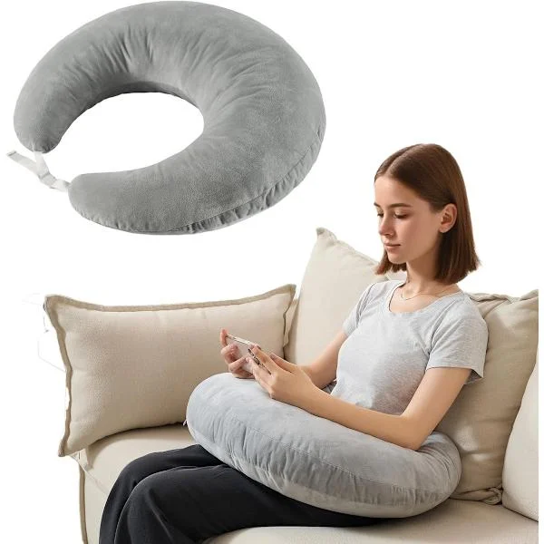 Reading Pillow - U-shaped Pillow with Backrest, Grey 68x50x20 cm, Armrest for Bed Sofa, Multifunctional