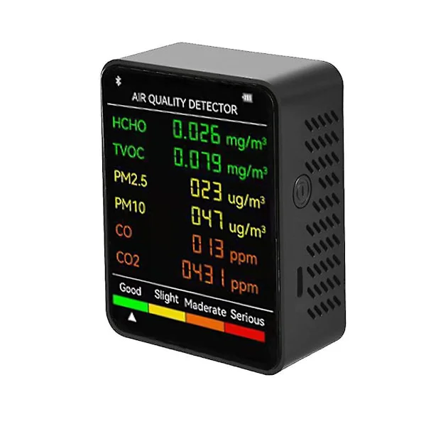 6-i-1 Luftkvalitetsdetektor LCD Stor Skärm CO2-mätare PM2.5 PM10 HCHO TVOC CO CO2 CO Koldioxid Formaldehydmonitor