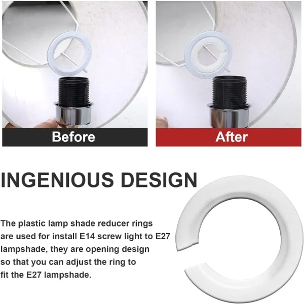 Lampehetteadapterring E27 til E14 Lampehetteadapter Reduseringsbrett E27 Skrue Lampehette Konverteringsring - 6 stk