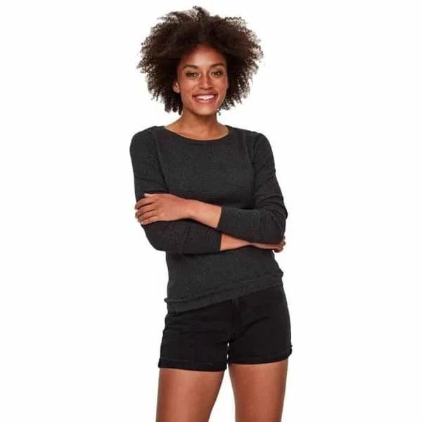 Vero Moda Care Structure L-s tröja - Dam - Grå - Rundad krage - Bodycon passform