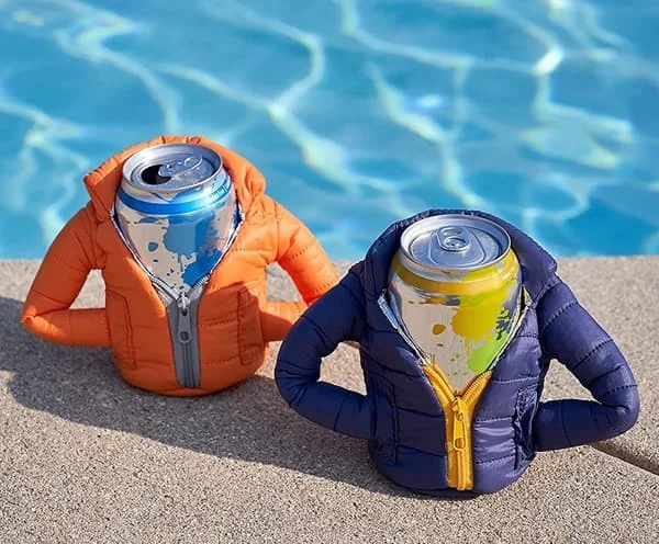 2 Pak Cola Dåse Øl Jakke Termisk Jakke Øl Jakke Termisk Jakke Dun Jakke (Blå + Orange, One Size)
