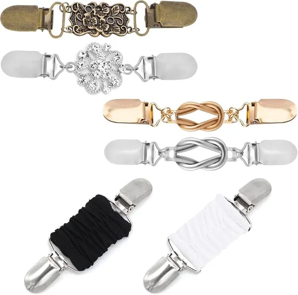 6-delat koftklämmset, vintage tröjklämmor, västfästen för kvinnor - klädklämmor för klänningar, kappor, sjalar, jackor - guld, silver,