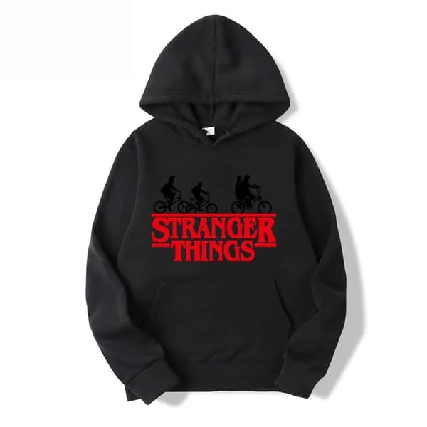 [LD]Stranger Things Printed Fleece Lined Hoodie - Sort - Størrelse 2XL Sort