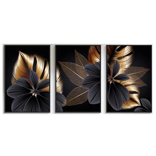 Split Canvas Wall Art Tropical Art Black Gold Leaf Posters and Prints Botanical Wall Decor Paintings Wall Decor Bedroom Minimalist Poster 30*40cm