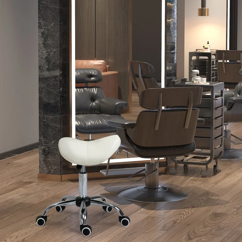 Justerbar sadelkrakk / krakk med hjul / ergonomisk arbeidsstol / svingbar krakk 49-61 cm - Hvit