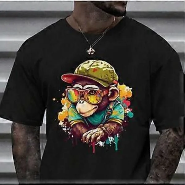 Ny Sommer Herre Mote T-skjorte Kreativ Tegneserie Dyr Ape Trykt Herre T-skjorte Topp (7XL svart)
