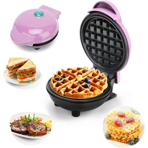 (Rosa) Mini Runt Våffeljärn och Pannkaksvåffeljärn för Julklappar, Mors Dag, Barn