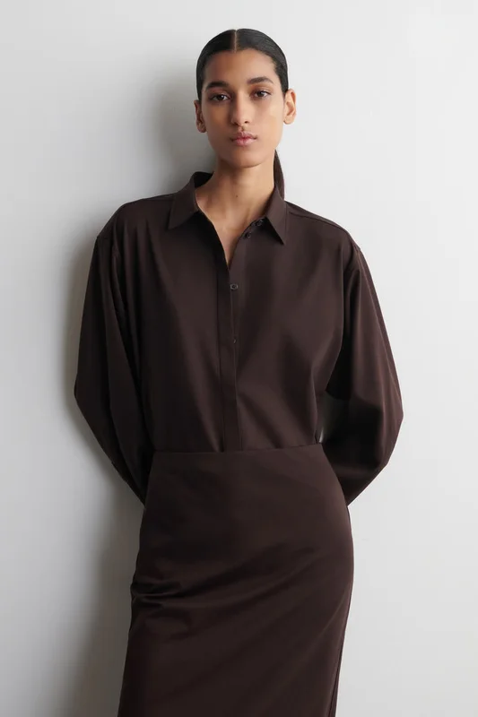 COS Women's Falda De Tubo Midi in Marrón