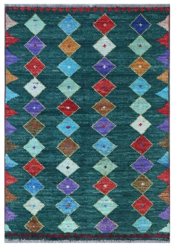 Hand Knotted Berber Colourful Rug 78X115 Black/Dark Blue