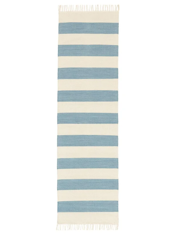 Striped Small Cotton Stripe Rug - Light Blue 80X300 Cotton, Scandinavian Style