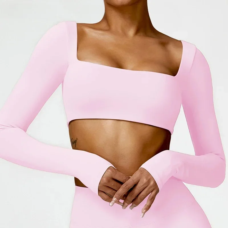 AliExpress - Hearuisavy Sommer Casual Schnelltrocknende Sportbekleidung Damen Quadratischer Ausschnitt Gym-Top Damen Fitness Sport Crop Top Langarm 
