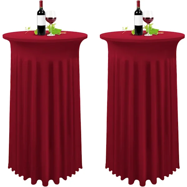 Set of 2 Burgundy High Table Covers, Dining Tablecloth 80 x 110 cm, Wine Red Tablecloth Pleated Skirt
