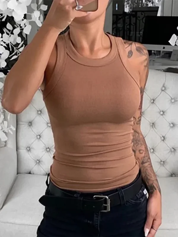 AliExpress - Frauen Solide Rundhals Rippen Tank Top Leibchen Frauen Sommer Grundlegende Elastische Tank Top O Neck Solide Tank Top