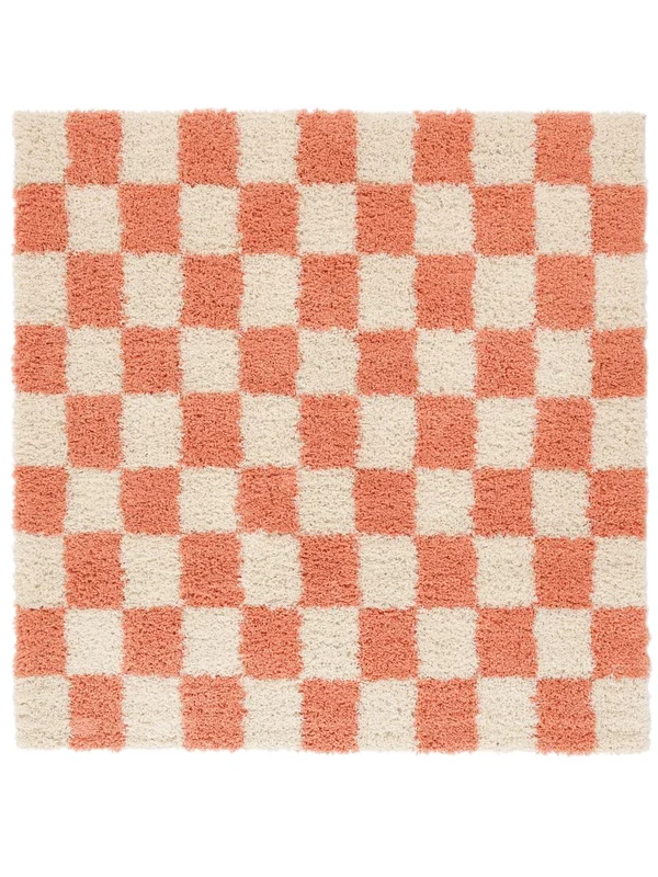 Checkered Chessie Rug - Coral Red/Off White 200X200 Modern Style