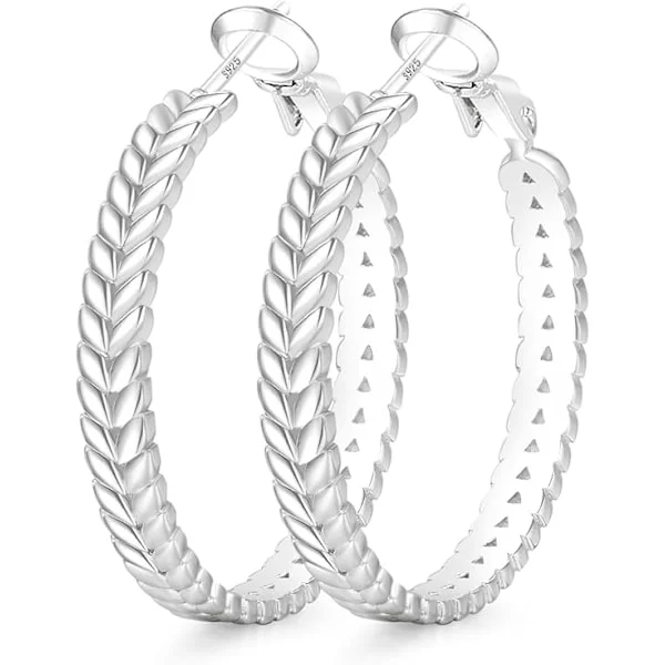 Sterling Sølv Hoop Øreringe, Letvægts 925 Sterling Sølv Hoop Øreringe, Hvede Snoet Hypoallergeniske Brede Hoop Øreringe til Kvinder 30/40/50mm