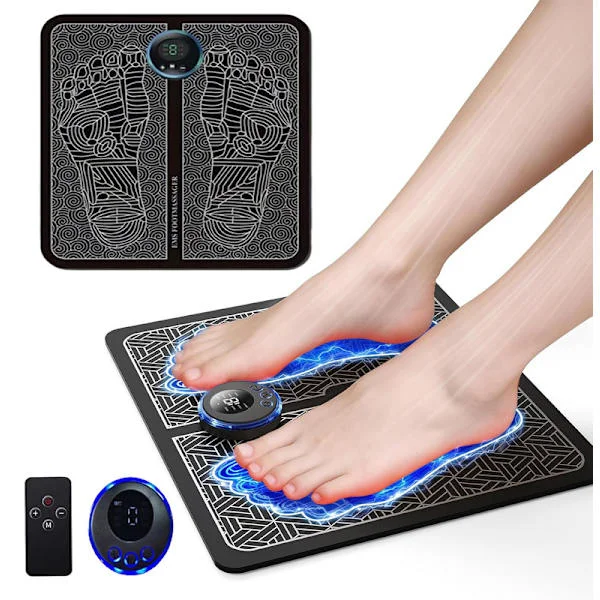 Electric Foot Massager – EMS Foot Massage Mat with Remote Control, Circulation Trainer, Promotes Blood Circulation and Relieves Muscle Pain, USB 