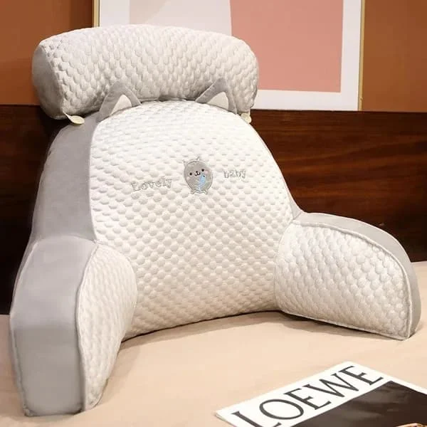 Bed Pillow with Armrests, Ergonomic Backrest Pillow for Reading, TV, and Laptop Use in Bed, White, 50 x 70 cm Large (50x70 cm)