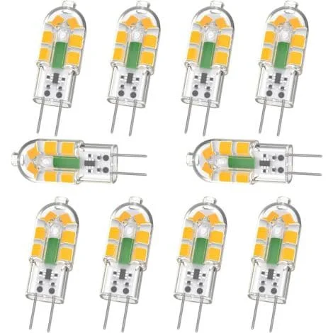 G4 LED-pære, 2W 200LM, tilsvarer 20W G4 halogenpære, varmhvit 3000K, AC/DC 12V, flimmerfri, ikke-dimbar, pakke med 10
