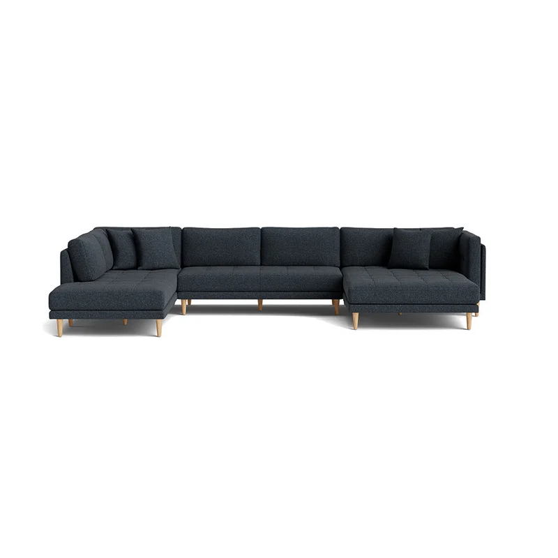 Cali U-sofa, højrevendt - Hygge Mørkeblå - 374x220x76cm - Dobbelt Chaiselong 110cm, 4 Puder - Minimalistisk Design