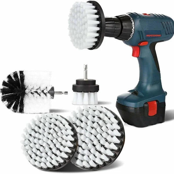Borebørste rengjøringssett 4 deler, roterende børste 2''/3.5''/4''/5'' rengjøring for elektrisk drill, myk børste rengjøring for matte (hvit)--