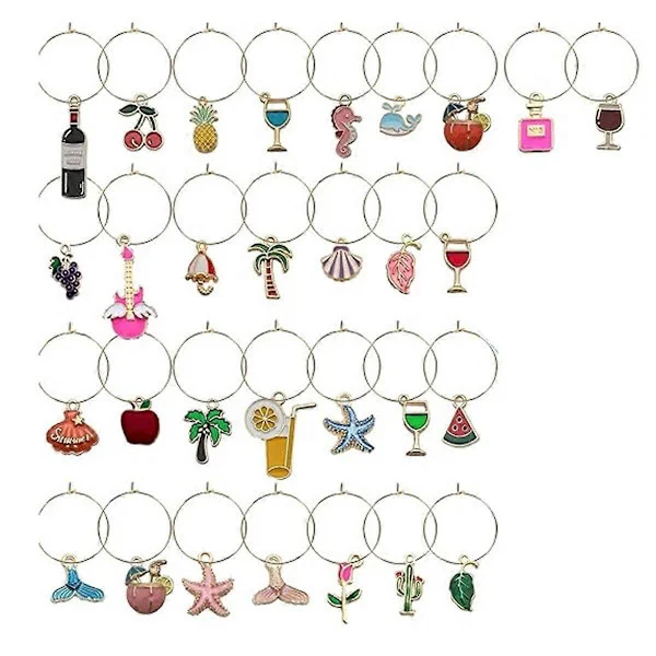 [RM]30 Pcs Wine Glass Charms Drink Identifiers Wine Charms for Stem Glasses Markers Glass Tags Beach Theme