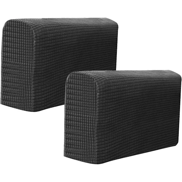 Elastic Armrest Cover Stretch Sofa Armrest Protector Armchair Slipcover Home Office Recliner Sofa Loveseat Cover Fabric 2 Pieces (Black)