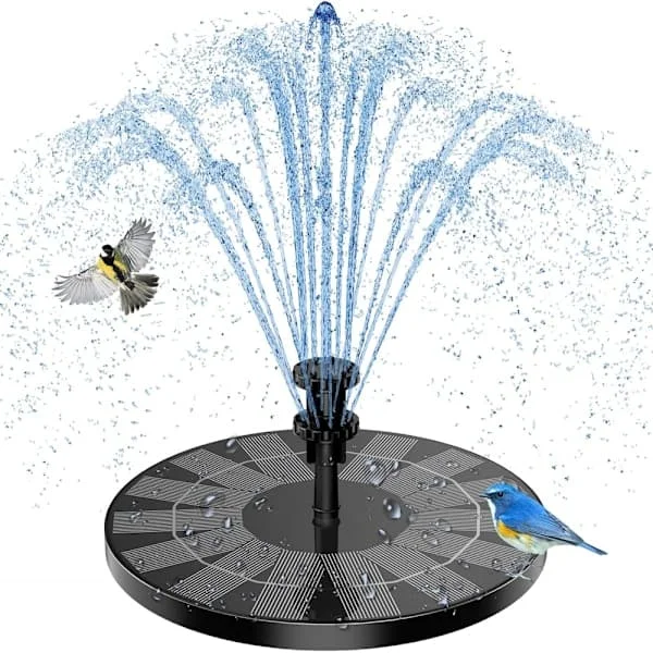 Solcelledrevet fontene, 1,4W solcelledrevet dammpumpe med 4 effekter | Maksimalt 70 cm høy solcelledrevet vannpumpe | Solcelledrevet flytende pumpe 