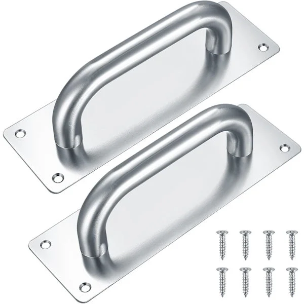 Skyvedørshåndtak, skaphåndtak i rustfritt stål med plater for låvedør, tredør, utendørs hage - 200x65 mm (sølv)