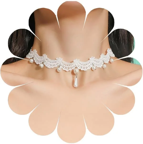 Hvid blonde choker halskæde dråbe perle halskæde choker blonde blomst halskæde choker kort blonde halskæde hul blomst