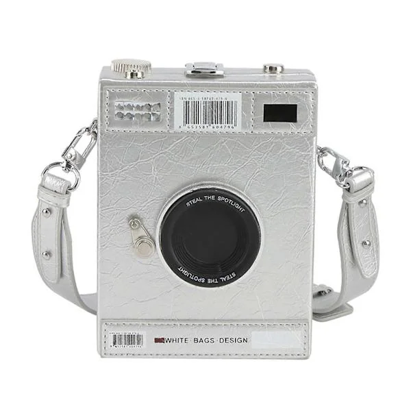 PU Leather Messenger Bag for Women Everyday Bag Camera Shaped Crossbody Bag Ladies Commuter Bag Retro Shoulder Bag Silver Silver
