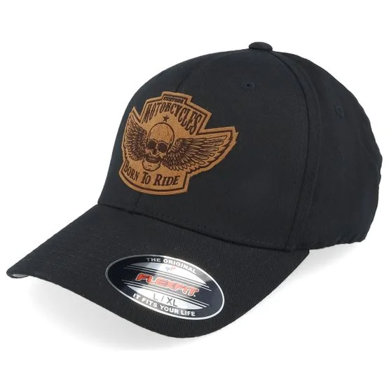 Born To Ride - Svart flexfit Caps - Custom Motorcycles Patch Black Stretch Fit @ Hatstore