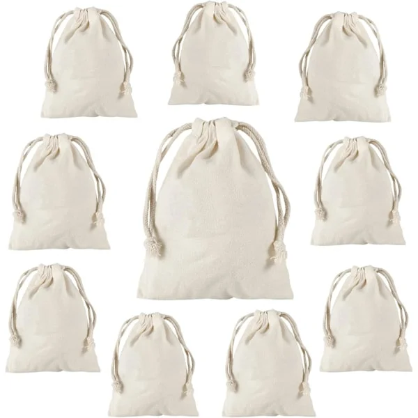 10 små stoffposer for maling, miniposer for gaver beige 9*12cm