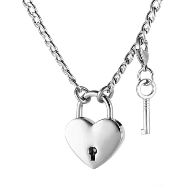 Heart-shaped Stainless Steel Padlock Necklace for Men and Women with Lock and Key, Couple Bracelet [DB]