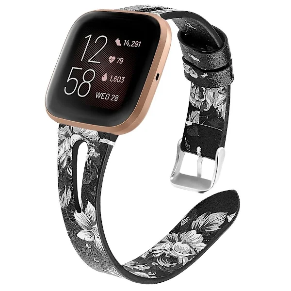 Svart Askeblomst Svart Askeblomst kompatibel med Fitbit Versa 2 Reim kompatibel med Fitbit Versa 2