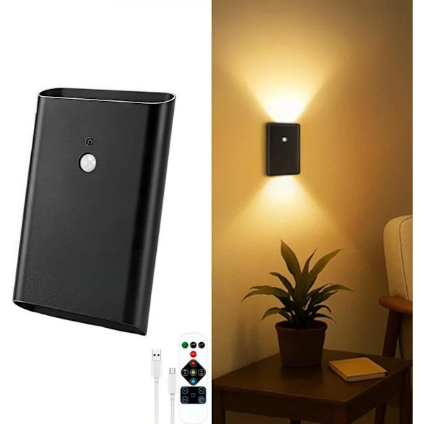 Vegglampe – 3600mAh Oppladbar LED Vegglampe med 3 lysmoduser, Bevegelsessensor og Fjernkontroll for Soverom og Gang