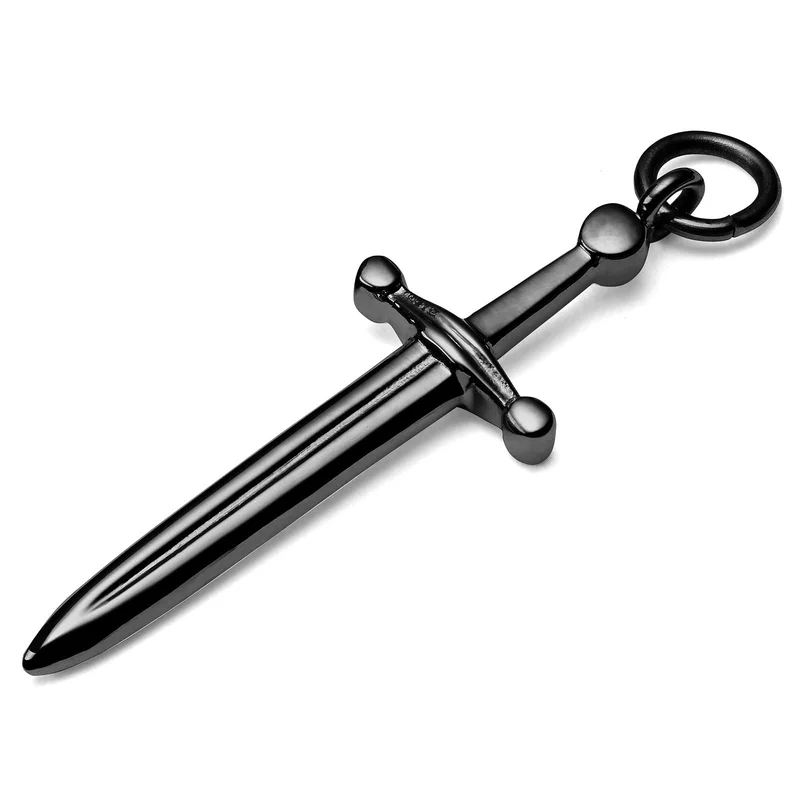 Black Titanium Sword Charm for Men - Charm Hoop Earrings