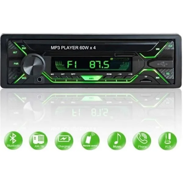 Bilstereo Bluetooth FM-radio 60W x 4 MP3-spelare Handsfree Bilstereo Stöd USBSDTFAUX + Fjärrkontroll