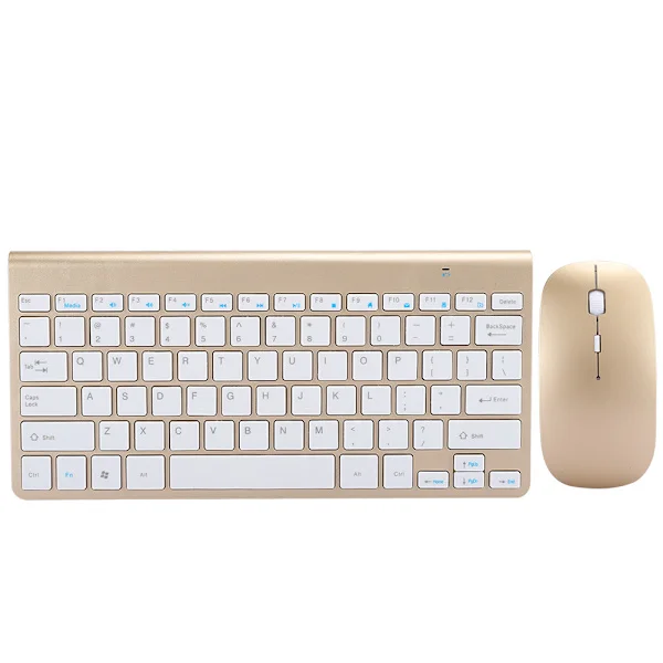 Trådlöst tangentbord och mus-set, ultratunt, tyst, mini, hemmakontor, datortillbehör 2.4G (Guld)