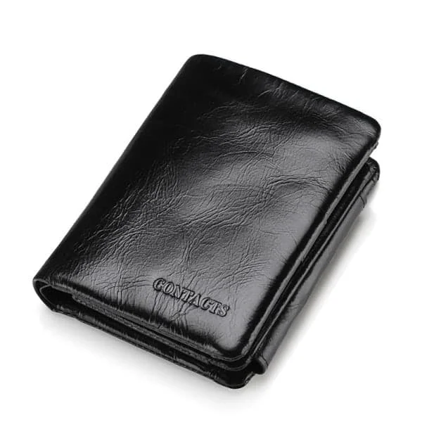 Men's Leather Wallet, Slim Wallet with Coin Pocket & RFID Black
