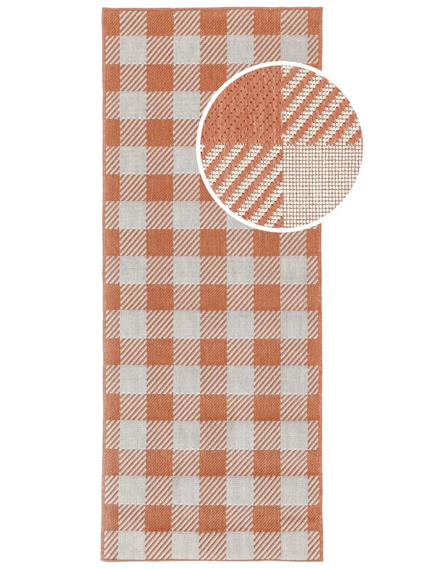 Gingham Lavable 80X200 Pequeño Rojo Óxido/Blanco Cuadros Pasillo Alfombra